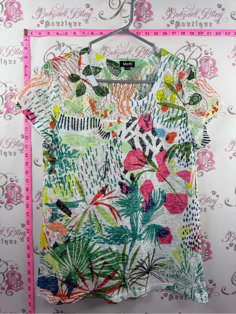 MOFFI T-shirt flowers floral bright Multicolor Tropical Short Sleeve Tee